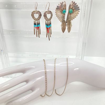 LOT 49: Sterling Silver Jewelry - Turquoise Earrings 13.5 GTW and Three Bracelets TW 3.5g, 7.5"