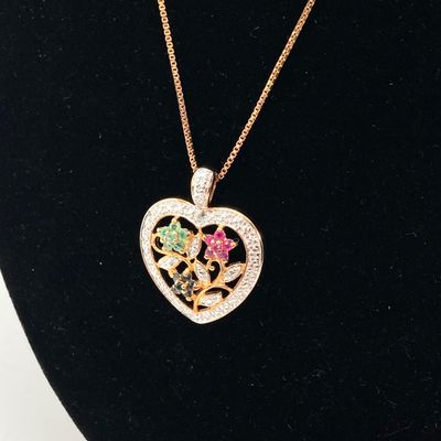 LOT 75: Sterling Heart Gemstone Pendant Necklace with Italy Box Chain - 5.5 GTW, 18"