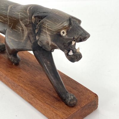 LOT 520: Vintage Carved Wood / Horn Collection - Poland Jewelry / Trinket Box, Panther and Catch All / Plate