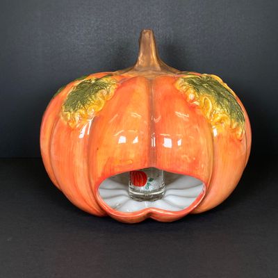 LOT 29: Vintage Holiday Decor - Napcoware Japan Figurines, Lefton Choir Boy Figurines, Ceramic Pumpkin and Pair of Lighted Pumpkins
