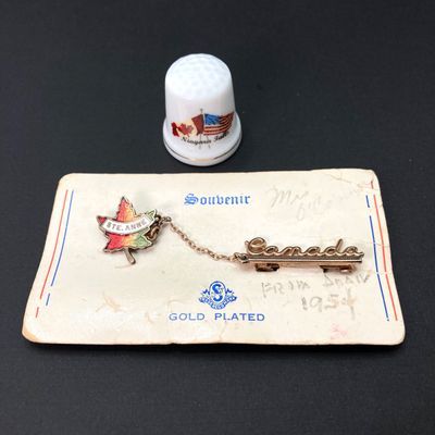 LOT 518: Gold Tone Pierced Earrings, Souvenirs (Niagra Falls), Assorted Pins and More