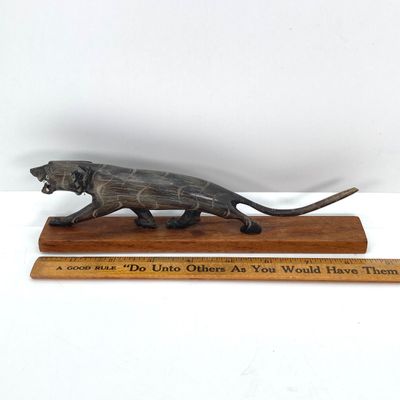 LOT 520: Vintage Carved Wood / Horn Collection - Poland Jewelry / Trinket Box, Panther and Catch All / Plate