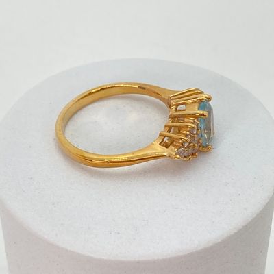 LOT 34: Gold Tone and Light Blue Stone Jewelry - Necklace 18" Chain, Ring, Watch, Earrings and Bracelet