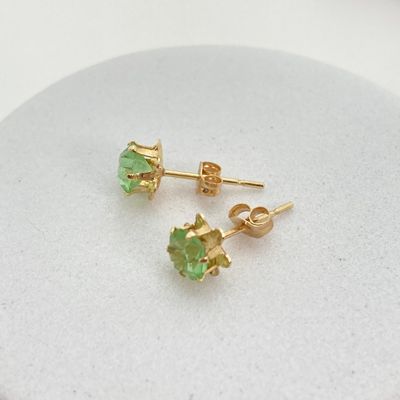 LOT 45: Gold Peridot / August Birthstone Pierced Earrings - 14KT, 0.3 GTW