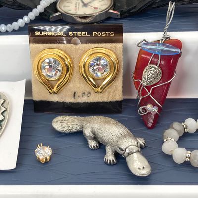 LOT 1: Assorted Jewelry - Swiss Made Mondaine EcoQuartz Watch, Pierced Earrings, Stainless Steel Ring, Bracelets and More