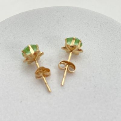 LOT 45: Gold Peridot / August Birthstone Pierced Earrings - 14KT, 0.3 GTW