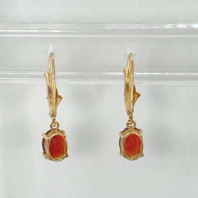 LOT 74: Gold and Garnet Lever Back Pierced Earrings - 14KT, 1.4 GTW