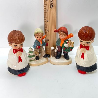 LOT 29: Vintage Holiday Decor - Napcoware Japan Figurines, Lefton Choir Boy Figurines, Ceramic Pumpkin and Pair of Lighted Pumpkins