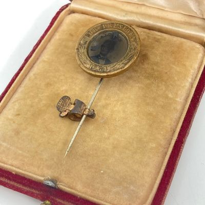 LOT 46: Unique Find - Antique 1860 Abraham Lincoln Campaign Button / Stick Pin with a Ferro Type Portrait of Abe Lincoln!!