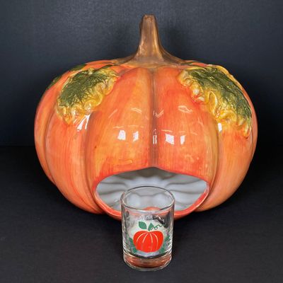 LOT 29: Vintage Holiday Decor - Napcoware Japan Figurines, Lefton Choir Boy Figurines, Ceramic Pumpkin and Pair of Lighted Pumpkins