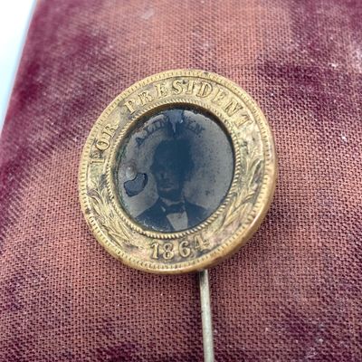 LOT 46: Unique Find - Antique 1860 Abraham Lincoln Campaign Button / Stick Pin with a Ferro Type Portrait of Abe Lincoln!!