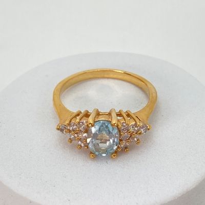 LOT 34: Gold Tone and Light Blue Stone Jewelry - Necklace 18" Chain, Ring, Watch, Earrings and Bracelet