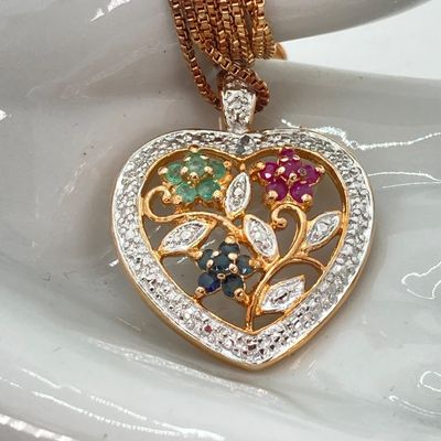 LOT 75: Sterling Heart Gemstone Pendant Necklace with Italy Box Chain - 5.5 GTW, 18"