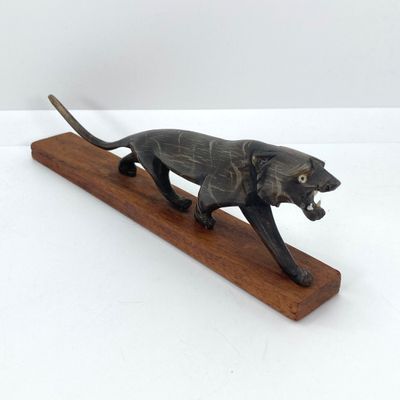 LOT 520: Vintage Carved Wood / Horn Collection - Poland Jewelry / Trinket Box, Panther and Catch All / Plate
