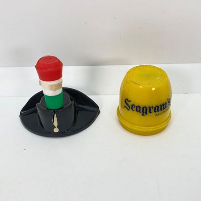 LOT 87: Vintage Bar Collection - Small Whiskey Sour Tray, Flask and Bottle Stoppers