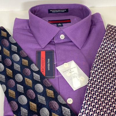 LOT 76: Men's Dress Shirts (Structure, Van Heusen, Architect) and Ties (Stafford, Ketch, Blair, Croft&Barrow) - Size M & L...