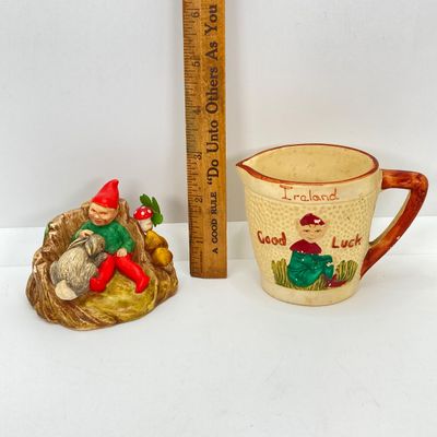 LOT 533: Vintage Collection - Ireland Good Luck Small Pitcher, Made in England Annco Craft Gnome and Rabbit, Pony Shoe, Penny Keychain,...