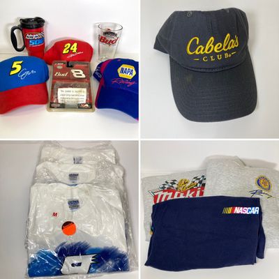 LOT 84: NASCAR Collection and More - Hats, Shirts, Sweatshirts, Drinking Glasses (Some New in Package Included)