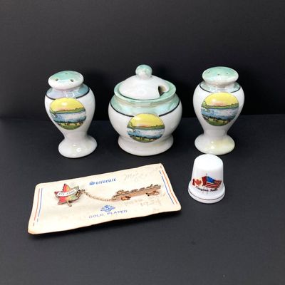 LOT 518: Gold Tone Pierced Earrings, Souvenirs (Niagra Falls), Assorted Pins and More