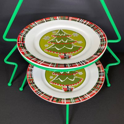 LOT 43: Holiday Collection - Two Tier Serving Stand, Metal and Plastic Cookie Cutters, Cook Books and More