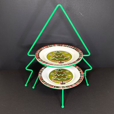 LOT 43: Holiday Collection - Two Tier Serving Stand, Metal and Plastic Cookie Cutters, Cook Books and More