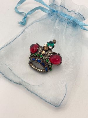 LOT 6: Vintage Trifari Alfred Philippe Crown Cabochon Brooch Pin - 13.0 GTW