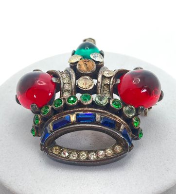 LOT 6: Vintage Trifari Alfred Philippe Crown Cabochon Brooch Pin - 13.0 GTW
