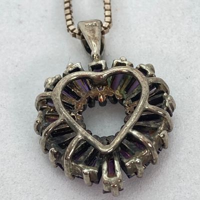 LOT 72: Sterling Silver Jewelry - Purple Baguette Heart Pendant Necklace with Box Chain 7.0 GTW, 20" and Collar Necklace TW 15g