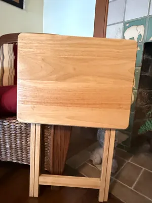 Sale Photo Thumbnail #233: Natural light finish wooden TV tray table in clean, functional condition.