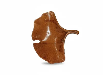Sale Photo Thumbnail #28: Brown glazed ceramic ginkgo leaf trinket dish or catchall tray.