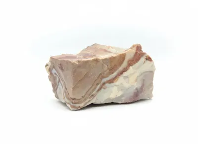 Sale Photo Thumbnail #50: Raw specimen of banded jasper or agate, featuring swirl patterns in shades of tan, cream, and reddish-brown.