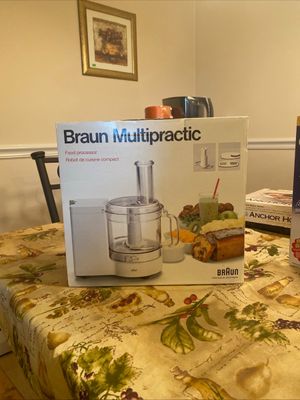 Vintage Braun Multipractic compact food processor in its original retail box.