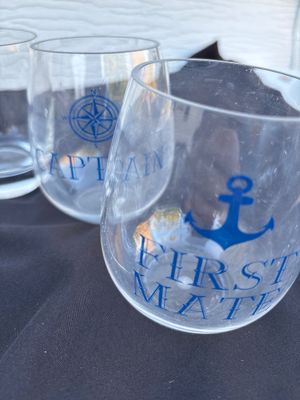 Sale Photo Thumbnail #397: Small wine in front are Riedel, captain in first mate are plastic all others glass
