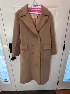 Vintage Pendleton Tan Wool Double-Breasted Long Overcoat Woman's XL