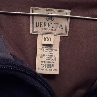 Beretta Wool Full-Zip Shooting Sweater Size XXL Navy Blue