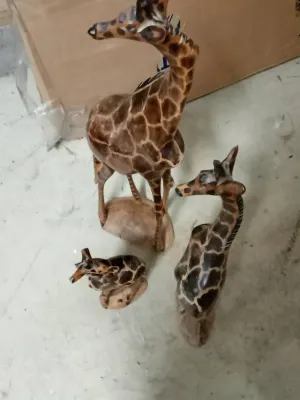 Sale Photo Thumbnail #11: 3 Hand Carved Giraffees
