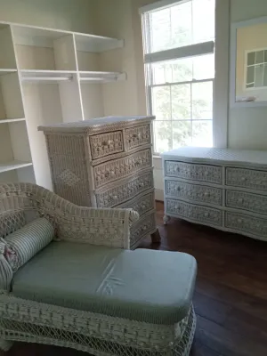 Sale Photo Thumbnail #54: Fancy White Wicker Bedroom Set