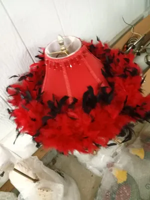 Sale Photo Thumbnail #17: Red Beaded Lamp Shade w/Feathers