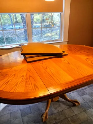 Sale Photo Thumbnail #52: Oak Pedestal Table w/Leaf and Custom Made Table Pads