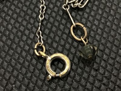 Sale Photo Thumbnail #72: Vintage Art Deco style choker necklace featuring linked circular stations set with bezel-set rhinestones or crystal accents, detailed textured backs, and a spring ring clasp with a faceted bead extension charm. Measures approximately 14-16 inches long. Sh
