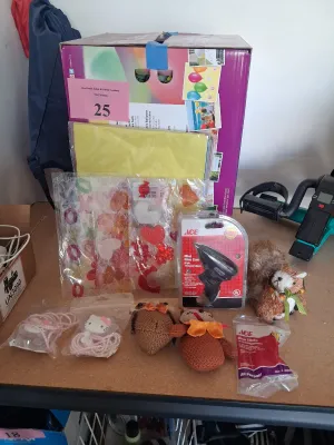 Sale Photo Thumbnail #180: BALLOON TIME HELIUM TANK, ACE MINI GLUE GUN, GLUE STICKS, ZURU BUNCH O BALLOONS, HELLO KITTY ITEMS, CRAFT STICKERS, AND MORE.