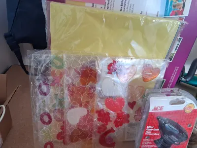 Sale Photo Thumbnail #181: BALLOON TIME HELIUM TANK, ACE MINI GLUE GUN, GLUE STICKS, ZURU BUNCH O BALLOONS, HELLO KITTY ITEMS, CRAFT STICKERS, AND MORE.