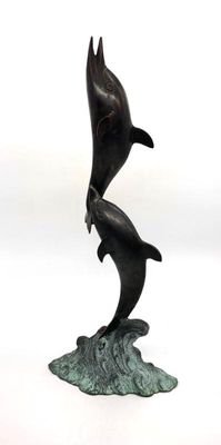 21” bronze of 2 leaping dolphins.