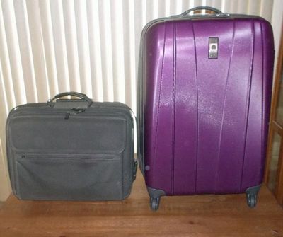 Sale Photo Thumbnail #38: Several pieces of luggage and other travel and hiking items.