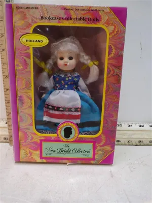 Vintage Holland international costume doll from The New Bright Collection, in its original Bookcase Collectable Dolls packaging.