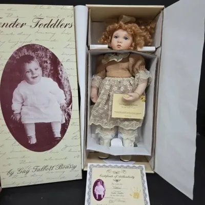 Gay Talbott Boassy Tender Toddlers collectible porcelain doll in original box with Certificate of Authenticity.