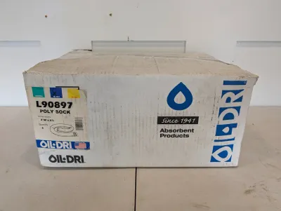 Sale Photo Thumbnail #489: Cardboard box of Oil-Dri poly sock absorbent products, model L90897.