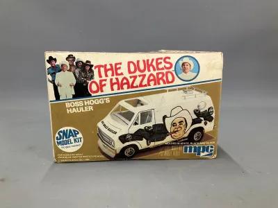 Sale Photo Thumbnail #337: Vintage 1980 MPC The Dukes of Hazzard Boss Hogg's Hauler 1/32 scale snap model kit, in original box.