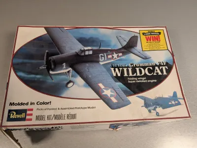 Sale Photo Thumbnail #210: Vintage Revell 1/32 scale Grumman F4F Wildcat model kit in original box showing some shelf wear.
