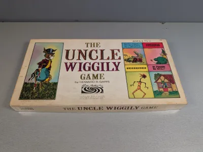 Sale Photo Thumbnail #208: Vintage The Uncle Wiggily Game by Howard R. Garis, published by Parker Brothers, copyright 1967. The original box shows light shelf wear and edge toning.